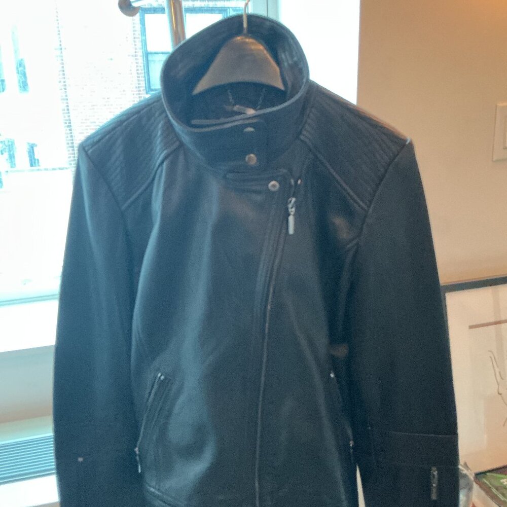 Bernardo Moto Genuine Leather Jacket, Black Large